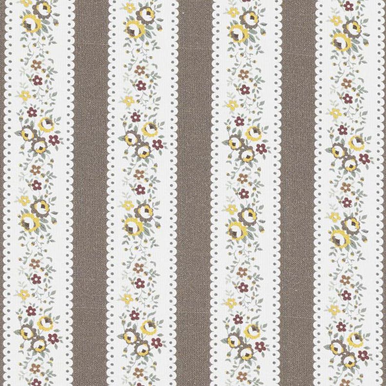 Katoenpopeline gebloemde strepen – wit/kaki,  image number 1