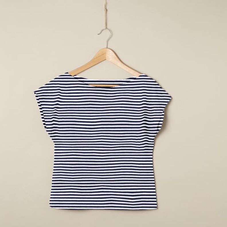 Katoenjersey smalle strepen – marineblauw/wit,  image number 6