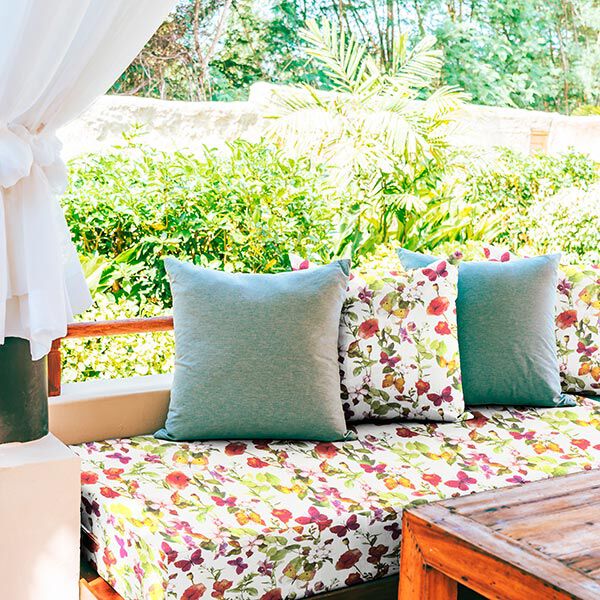 Outdoorstof Canvas Bloesems en vlinders – wit/lila,  image number 7