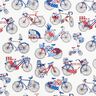 Katoenen stof Cretonne Retro fietsen – wit/blauw,  thumbnail number 1