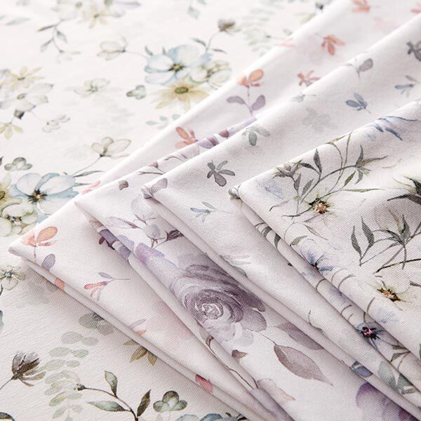 GOTS Katoenjersey Aquarel bloemetjes – ecru/riet, image number 5