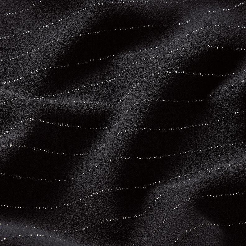Broekstof stretch glitter krijtstreep – zwart/zilver metallic, image number 2