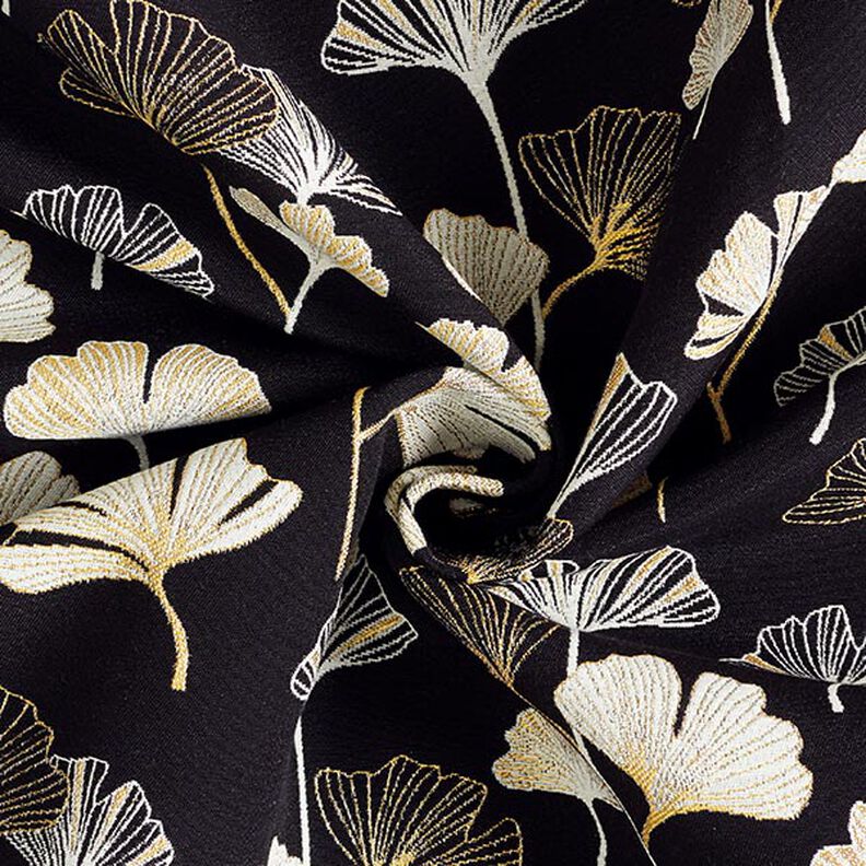 Decostof Jacquard Ginkgobladeren – zwart/goud,  image number 4