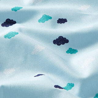 GOTS Katoenpopeline skribbel-look wolken | Tula – lichtblauw, 