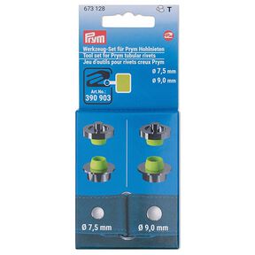 Gereedschapsset holle klinknagels [4 stuks | Ø 7,5+9 mm]| Prym – zilver metalen/lichtgroen, 