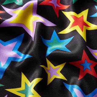 Polyestersatijn kleurrijke sterren – zwart, 