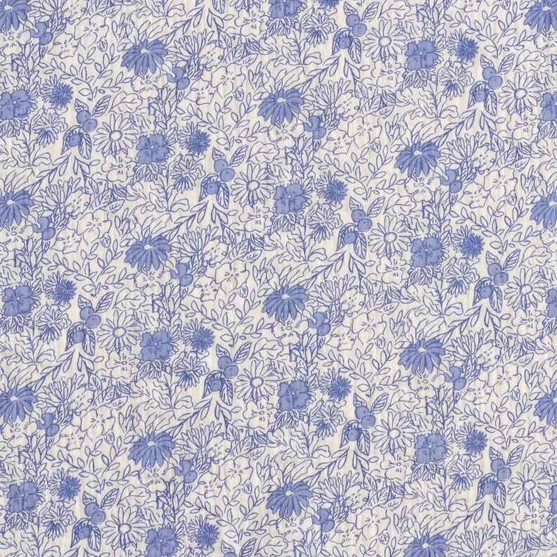 Mousseline/dubbel gehaakte stoffen blauwe bloemen – wit/stralend blauw,  image number 1