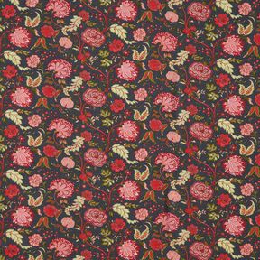 Viscosestof Paisley bloemen – anthraciet/vuurrood, 