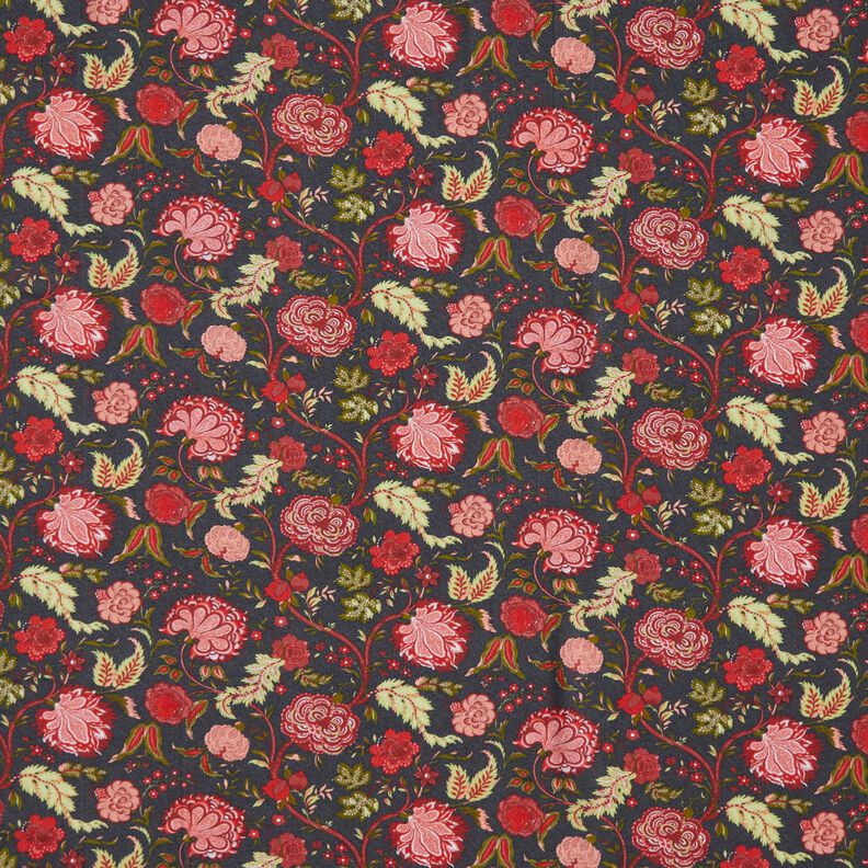 Viscosestof Paisley bloemen – anthraciet/vuurrood,  image number 1