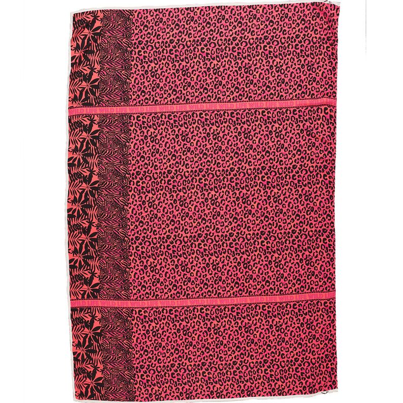 Viscose Voile Leeuw en bloemenrandontwerp Panel – pink/oranje, image number 1