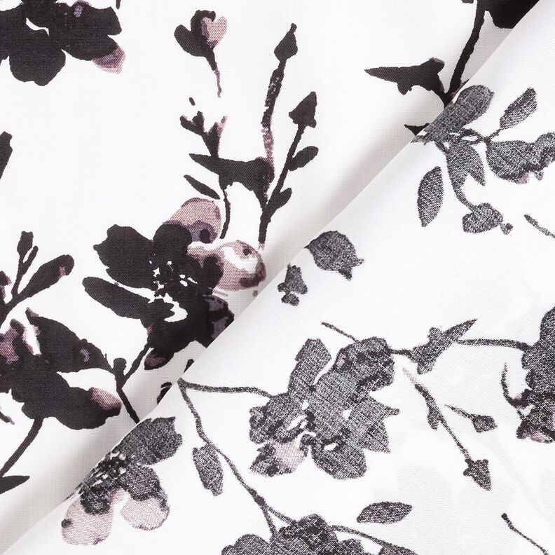 Viscosestof abstracte bloemenprint – wit/zwart, image number 4