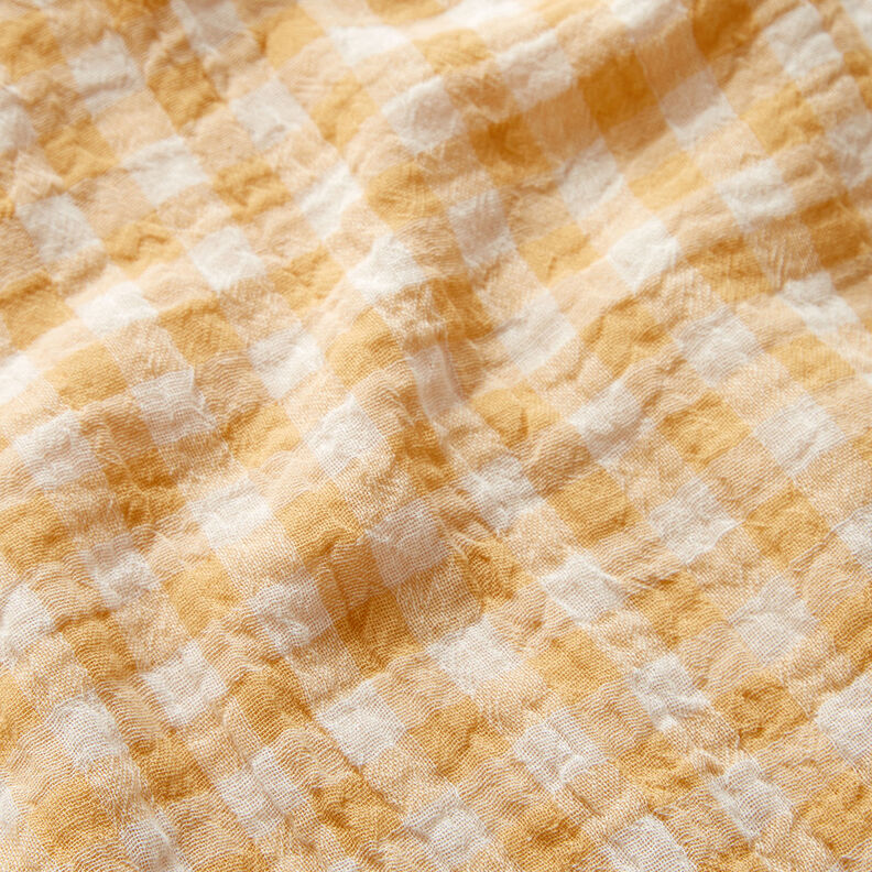 Mousseline/dubbel gehaakte stoffen Vichyruiten garen geverfd – oud goud/wit,  image number 3