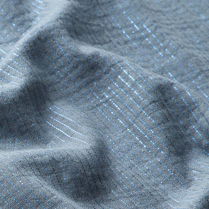 Katoen mousseline met glinsterende strepen – duifblauw,  image number 3