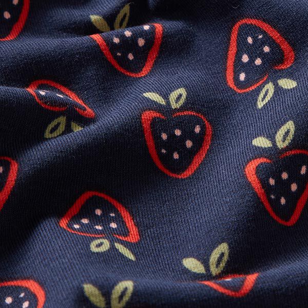 Katoenjersey Gestileerde aardbeien – marineblauw/vuurrood, image number 2