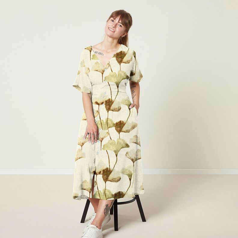 Viscose-linnen-mix Ginkgo – lichtbeige/kastanjebruin,  image number 5