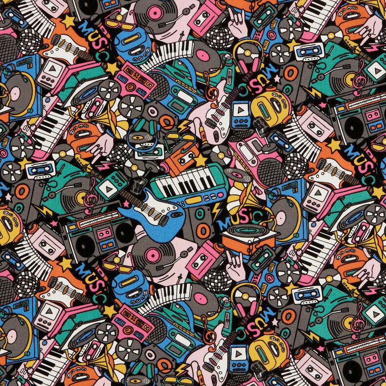 Decostof Half panama Muziekinstrumenten – zwart/pink, image number 1