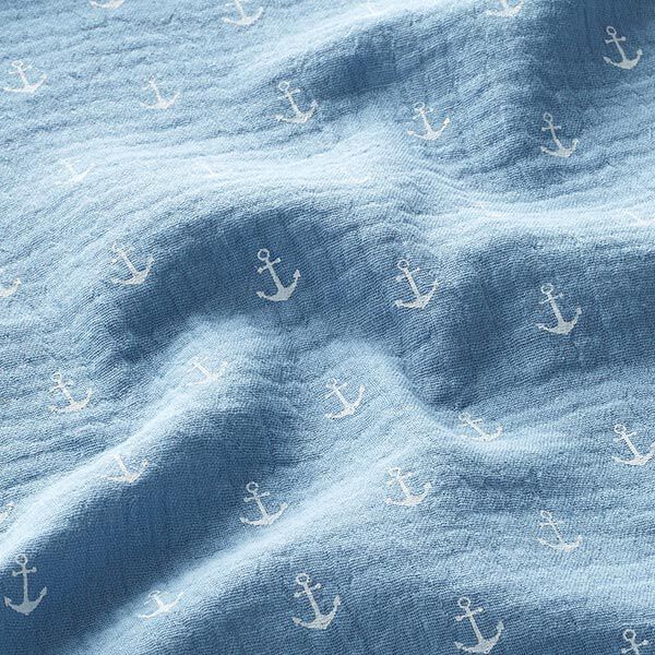 Mousseline/dubbel gehaakt stoffen anker – duifblauw/wit, image number 2