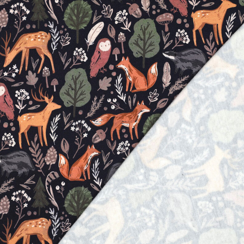 Sweatshirt geruwd Dieren in het bos Digitaal printen | Poppy Fabrics – nachtblauw,  image number 4
