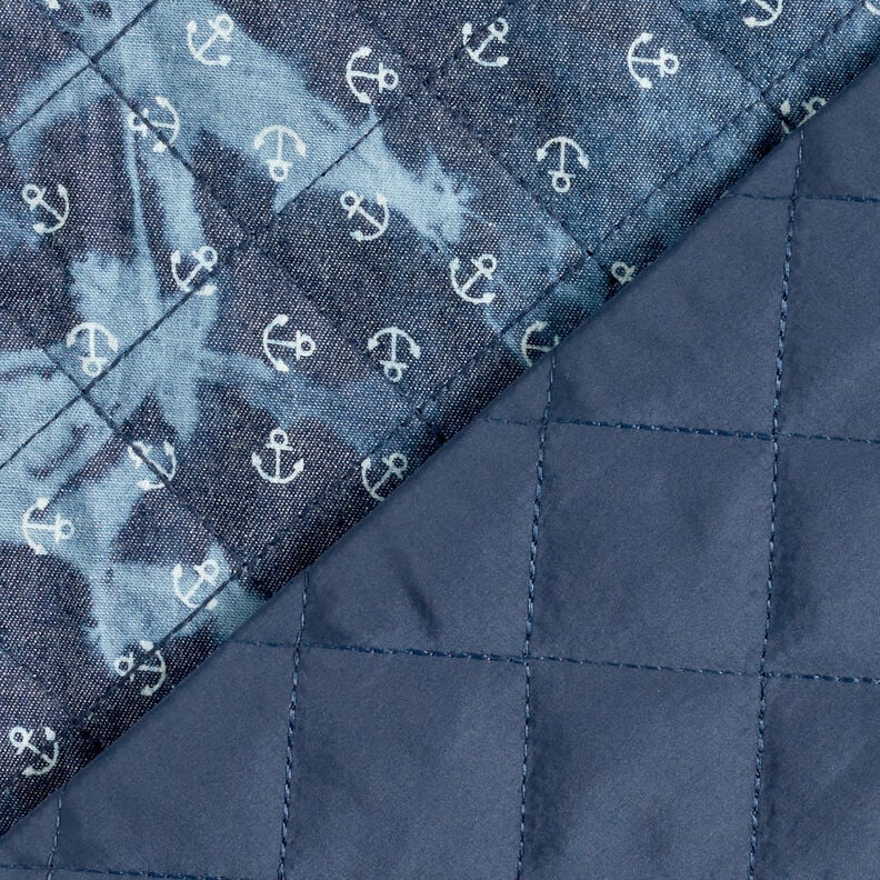 Doorgestikte stof chambray anker tie-dye – jeansblauw,  image number 5