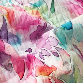 Gestructureerde stof stretch aquarel bloemen digitale print – lavendel/perzik sinaasappel, 
