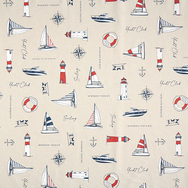 Decostof half panama "Yacht Club" – natuur/rood, image number 1