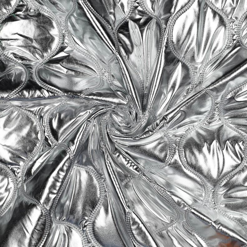 Doorgestikte stof Slingerende lijnen – zilver metallic, image number 3