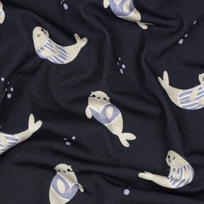 GOTS Katoenjersey Zeehonden Digitaal printen | Poppy Fabrics – nachtblauw/anemoon, 