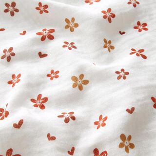 Mousseline/dubbel gehaakte stoffen Bloempjes en harten – ecru/terracotta, 