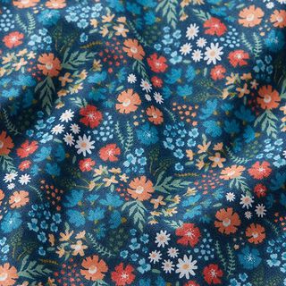 Biologisch katoenpopeline schattige bloemen – oceaanblauw, 