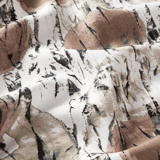 Viscose-linnen-mix abstract batikpatroon – wit/lichtbruin, 