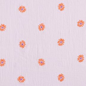Mousseline/dubbel gehaakte stoffen opgestikte grote bloemen | Poppy Fabrics – pastelviolet/perzik, 