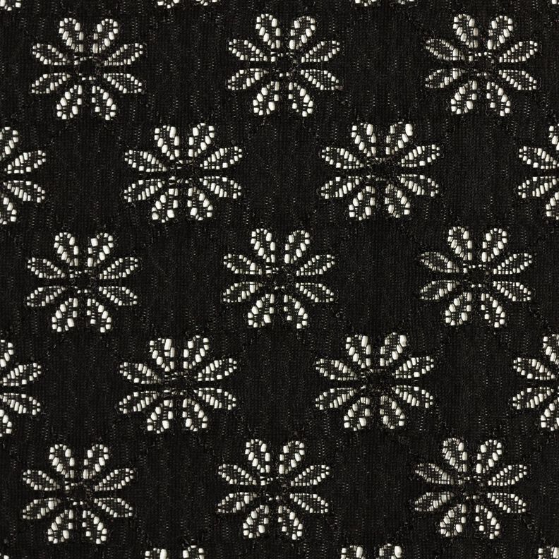 Stretch kant bloemen – zwart,  image number 1