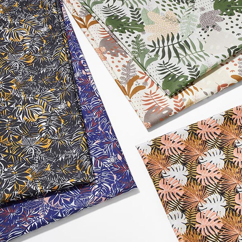Katoenen stof Cretonne Abstracte jungleplanten – wit/groen,  image number 5