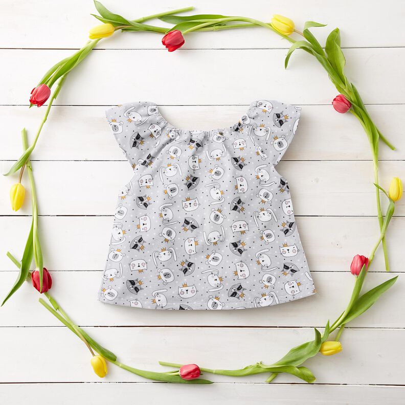 Katoenpopeline Dieren met kronen – lichtgrijs,  image number 6