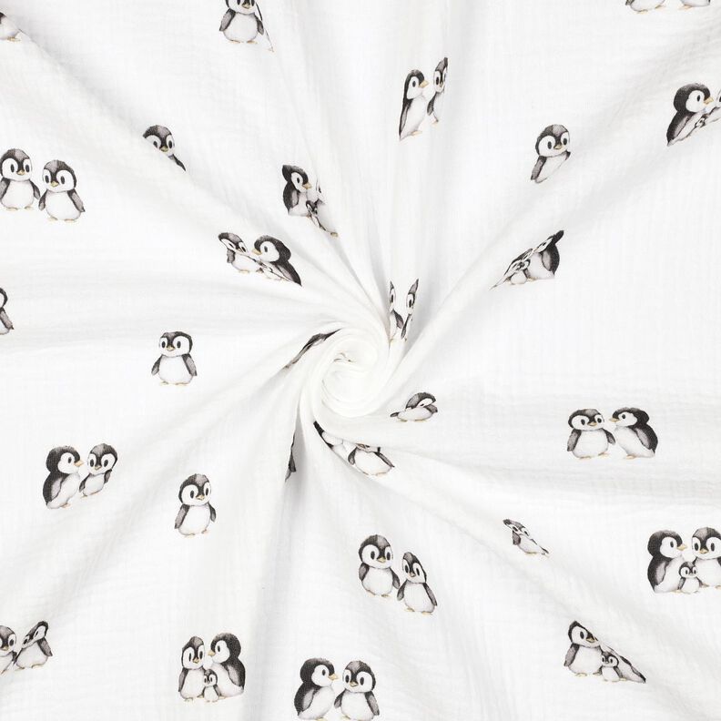 GOTS Mousseline/dubbel gehaakte stoffen Pinguïns Digitaal printen | Poppy Fabrics – ivoor/anthraciet,  image number 3