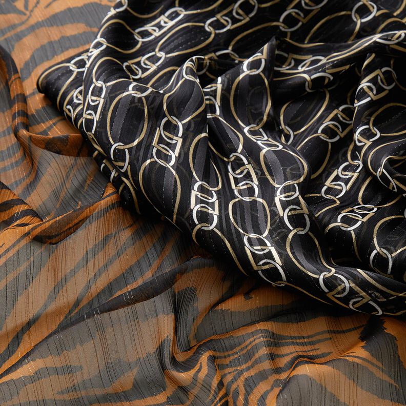 Chiffon met glitter krijtstrepen tijgerprint – zwart/koper,  image number 5