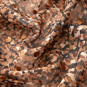 Crêpe chiffon vlekken en gouden stippen – bruin/goud metallic, 