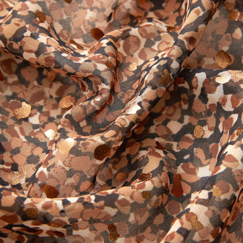 Crêpe chiffon vlekken en gouden stippen – bruin/goud metallic, image number 2