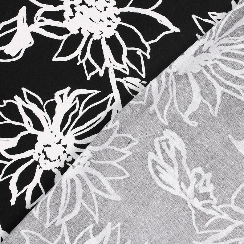 Viscose-linnen-mix abstracte zonnebloemen – zwart/wit,  image number 4