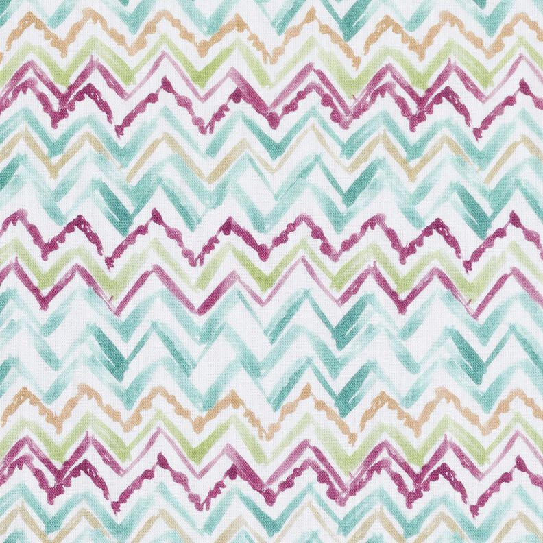Katoenpopeline Penseelstreek zigzag Digitaal printen – wit/eucalyptus,  image number 1