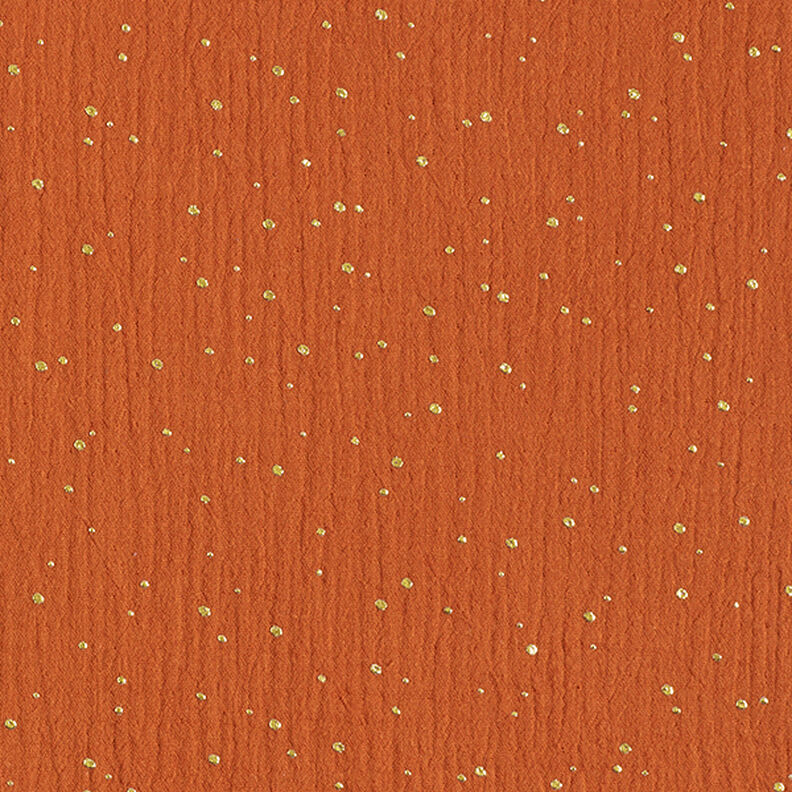 Katoenen mousseline verspreide gouden vlekken – terracotta/goud,  image number 1