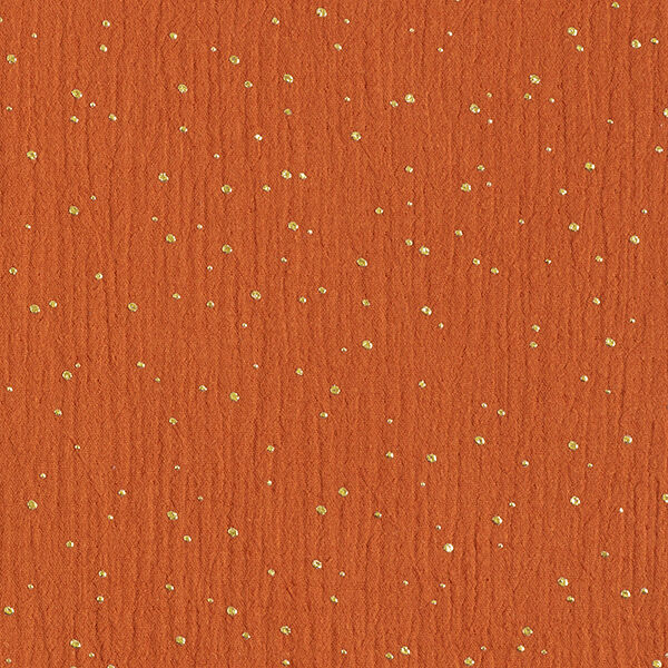 Katoenen mousseline verspreide gouden vlekken – terracotta/goud,  image number 1
