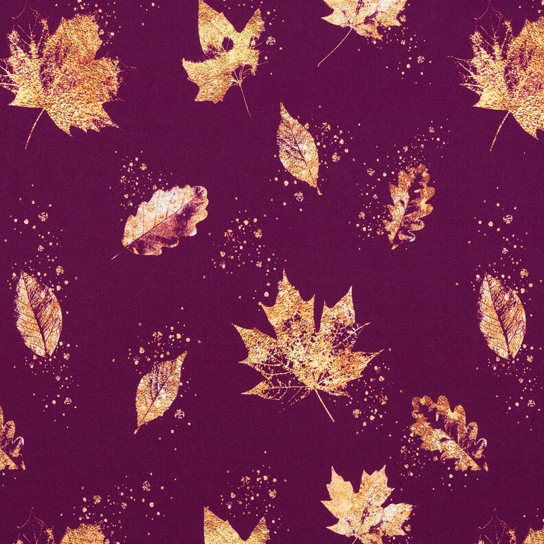 French Terry gouden herfstbladeren | Glitzerpüppi – druif/goud,  image number 1