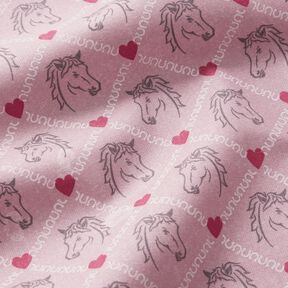 Katoenen stof Cretonne Paarden en harten roze – roze, 