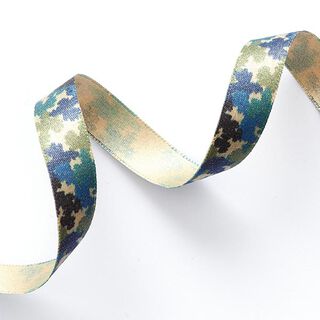 Satijnband camouflage [ 15 mm ] – beige/blauw, 