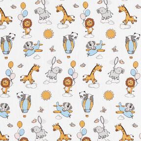 Katoenpopeline Babydieren op wolken – wit, 