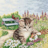 Decopaneel Gobelin spelend katje – karmijnrood/lichtbeige,  thumbnail number 1
