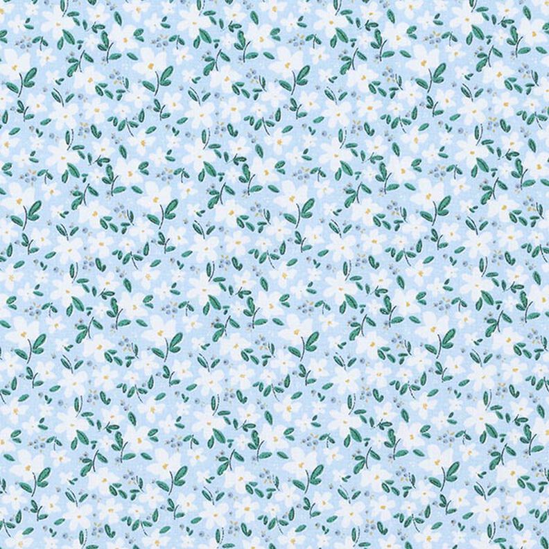 Biologisch katoenpopeline delicate bloemen – hemelsblauw,  image number 1