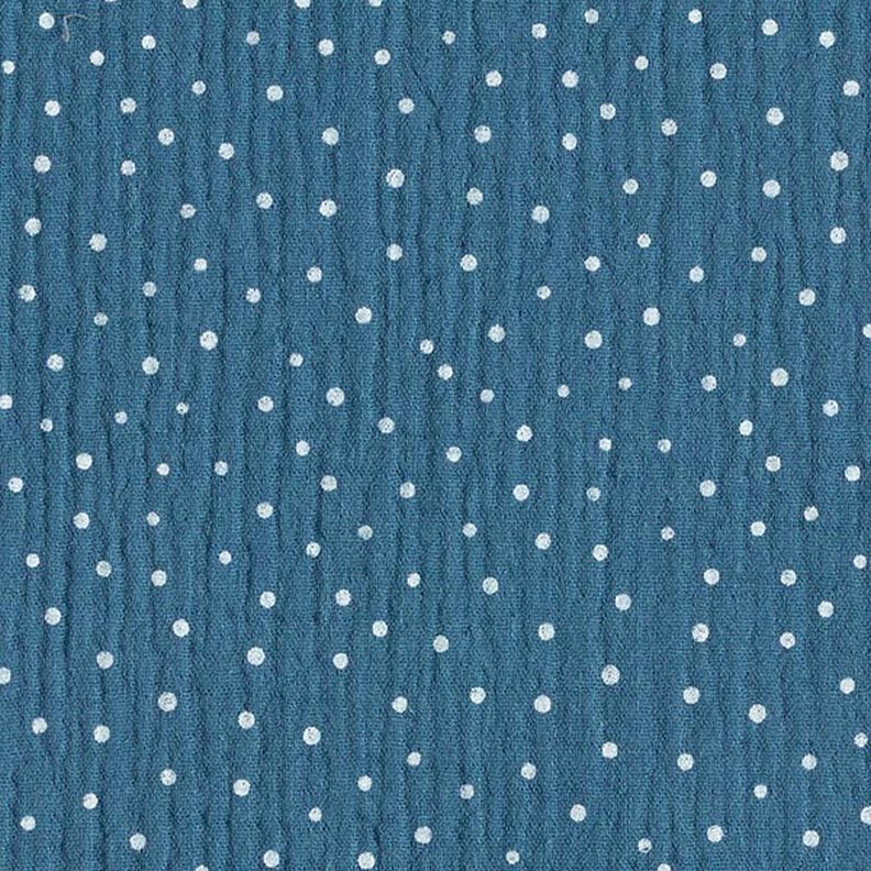 Mousseline/dubbel gehaakte stoffen Stippen – jeansblauw/wit, image number 1