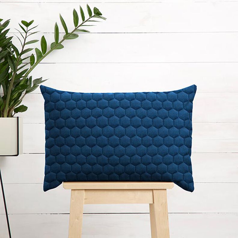 Bekledingsstof doorgestikte fluwelen honingraten – marineblauw,  image number 9